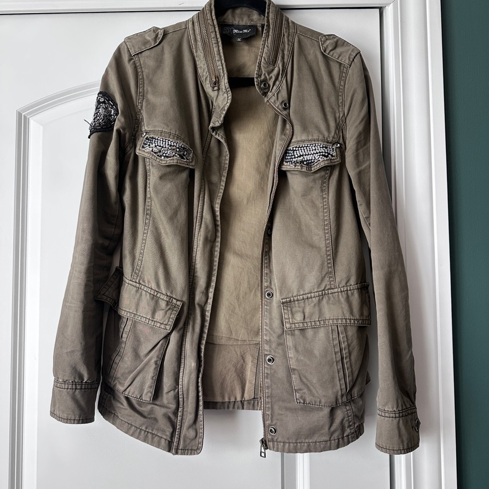Miss Me Olive Green Embellished Military Jacket